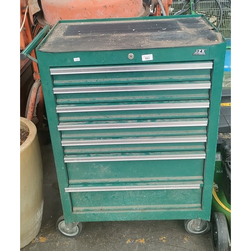 993 - Gulf- JZX Tool chest trolley- full of mixed tools; spanners, screw drivers, set squares, Tap & die s... 