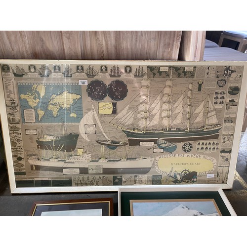 983 - Large framed Mariner's Chart poster and two other artworks