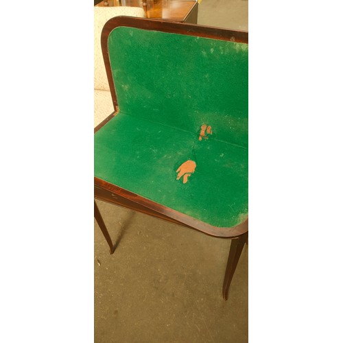 999 - 19th century Mahogany fold over games table- baize table top to inside.