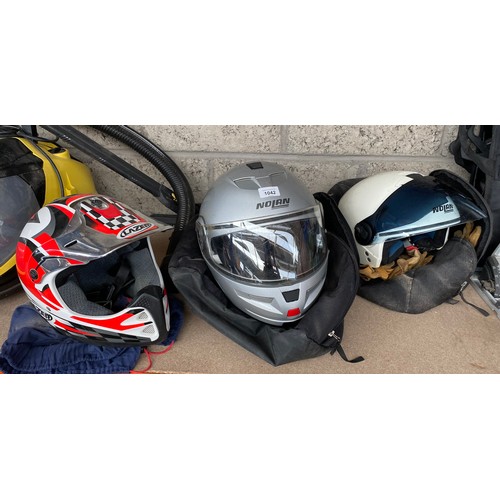 1042 - Three various Bike helmets and carry bags.