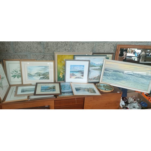 1065 - Large selection of various artworks, watercolours, tapestries and prints.