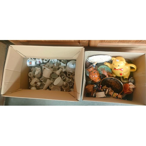 1072 - Two boxes of collectables; Box of crested wares and various porcelain items