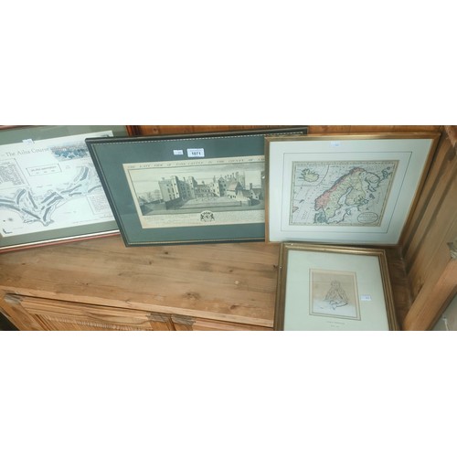 1071 - Various map and landmark prints and Charles Rowbotham etching.