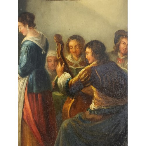 1283 - j.Breukelaar
Antique oil on board titled' Musicerend Gezelschap within a moulded frame, signed.
[59x... 