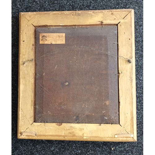 1283 - j.Breukelaar
Antique oil on board titled' Musicerend Gezelschap within a moulded frame, signed.
[59x... 