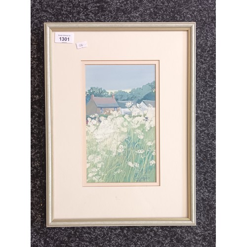 1301 - Pam Carter
Framed Gouache titled 'Cottage Summer', Signed.
[Frame 42x32cm]