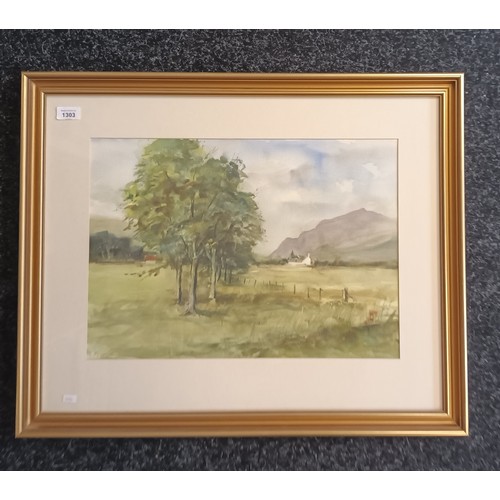 1303 - Anthony Fimay
Original watercolour depicting rural landscape, signed.
[Frame 60x74cm]