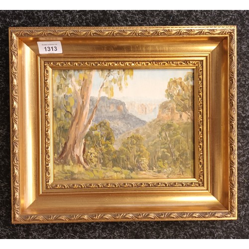 1313 - R. Peters
Antique oil on board depicting New South Wales landscape, signed by the artist within a mo... 