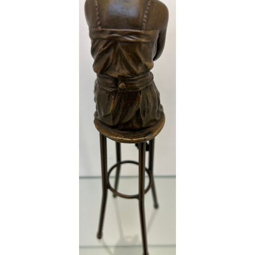 1393 - Bronze Art Deco inspired sculpture of a seated lady on a high chair. Signed D.H. Chiparus. [27cm hig... 