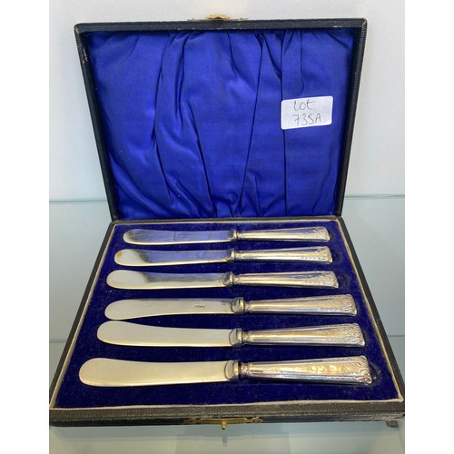 735A - Boxed set of six Sheffield silver handle butter knives