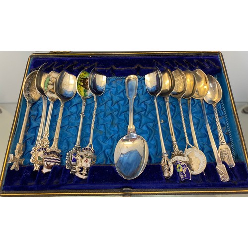 734A - Selection of various silver souvenir spoons and E.P Spoons.