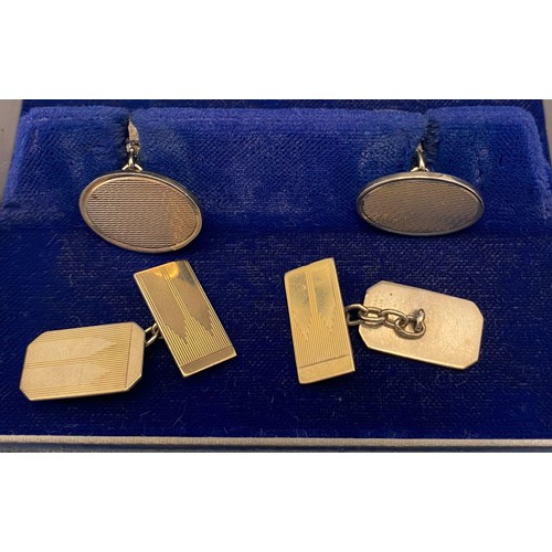 726A - A Pair of silver cufflinks, A Pair of 9ct gold on silver cufflinks and Birmingham silver money clip.