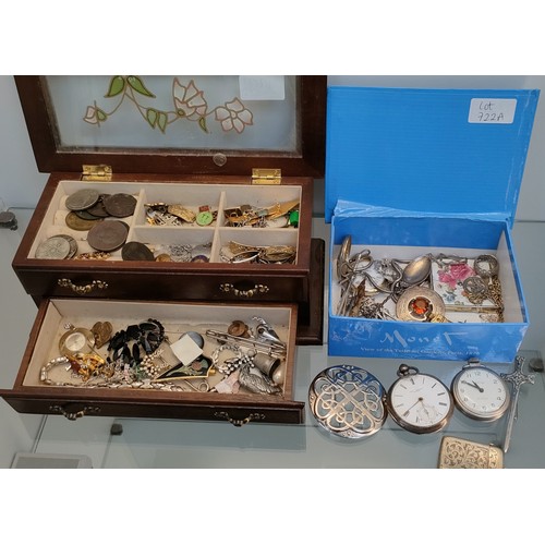 722A - Jewellery box and one other box of mixed jewellery; Birmingham silver John Forrest Pocket watch, Bir... 