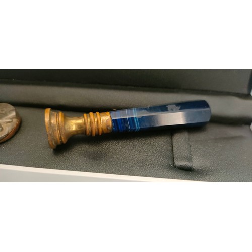 757A - Antique 19th century Brass and blue agate seal together with two 18th/ 19th century Copper and lead ... 