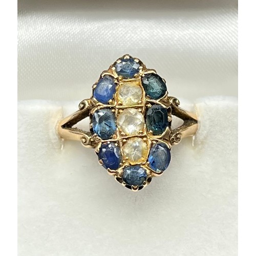 1208 - Antique 14ct yellow gold ring set with blue and pale blue Topaz stones. [Ring size R] [5.14Grams] [T... 