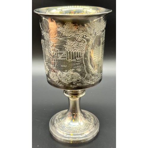 1202 - Victorian London Silver highly detailed raised relief figure goblet trophy. Military Challenge Cup. ... 