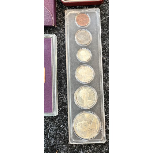 772A - Selection of cased coins and odds; Canadian cased coin set, Royal Mint fifty pence coin, Royal Mint ... 