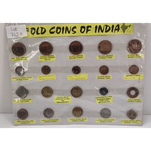 762A - Selection of Old coins of India; Hand struck Rajaraja Chola coin and many others.