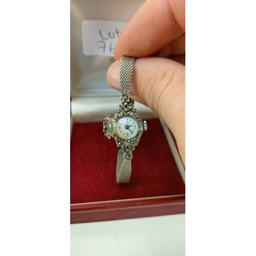 766A - 925 Silver and marcasite stone, ladies cocktail watch