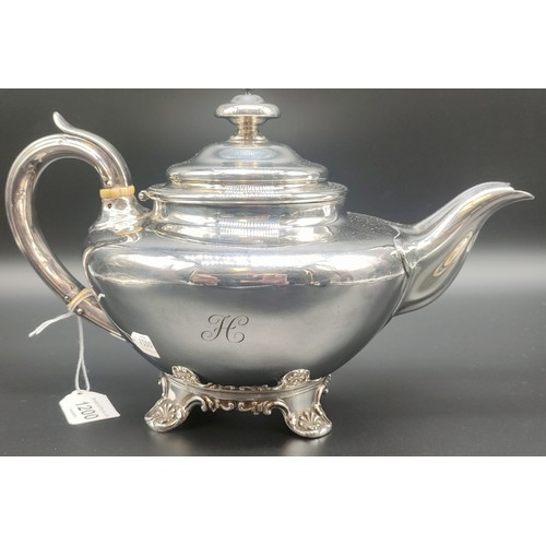 1200 - Georgian Sheffield silver tea pot. Dated 1831. [733grams]