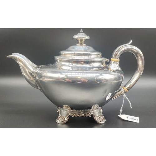 1200 - Georgian Sheffield silver tea pot. Dated 1831. [733grams]