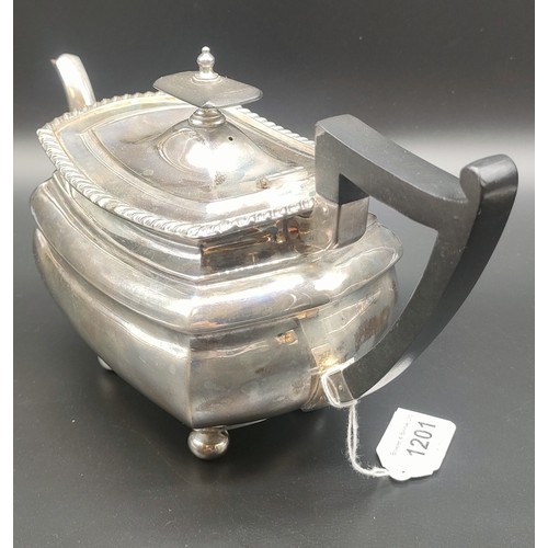 1201 - Sheffield silver tea pot, produced by Walker & Hall. Engraved to the front panel- 'To David Bonthron... 