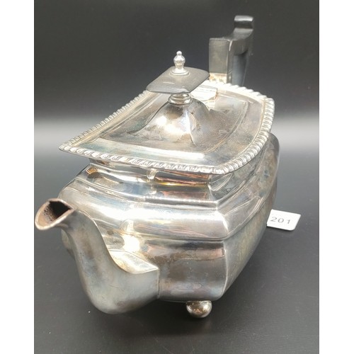 1201 - Sheffield silver tea pot, produced by Walker & Hall. Engraved to the front panel- 'To David Bonthron... 