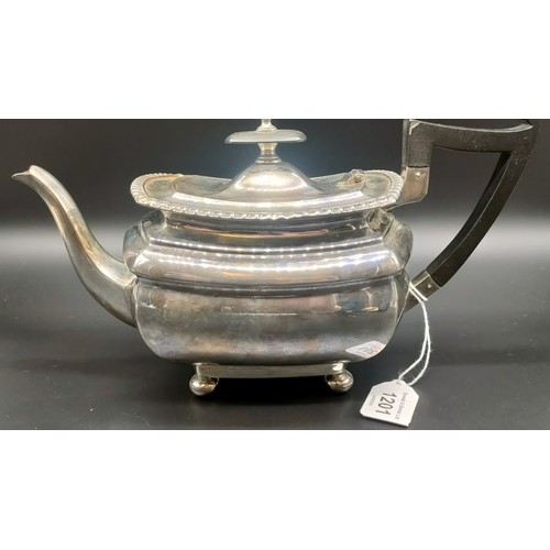 1201 - Sheffield silver tea pot, produced by Walker & Hall. Engraved to the front panel- 'To David Bonthron... 