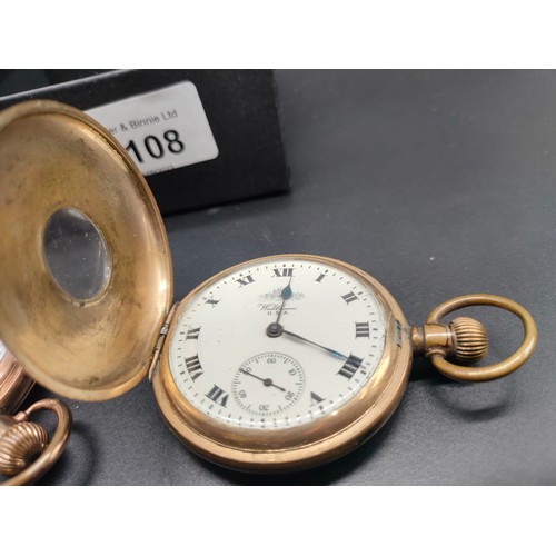 1108 - Two antique pocket watches; Half Hunter Waltham U.S.A Tempus, 7 Jewels & Full Hunter 15 jewels pocke... 