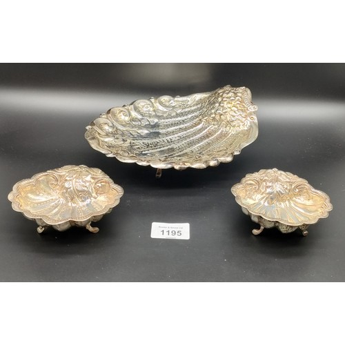 1195 - Three Egyptian silver shell design dishes. One large and two small. Comes with pouches. [Total weigh... 