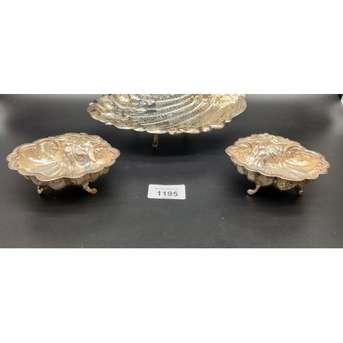 1195 - Three Egyptian silver shell design dishes. One large and two small. Comes with pouches. [Total weigh... 