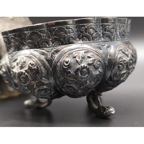 1206 - Three Anglo Indian silver raised relief bowls together with one large bronze, copper and silver work... 