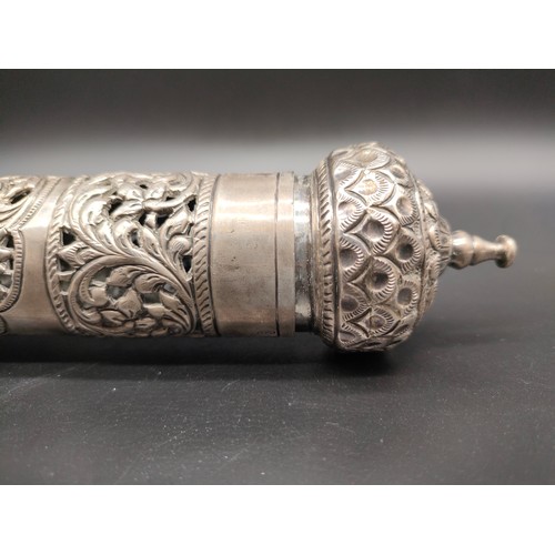 1124 - Vintage 925 ornate Indian Pierced silver scroll holder. [25cm in length] [264.37grams]