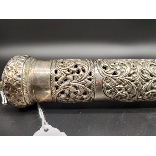 1124 - Vintage 925 ornate Indian Pierced silver scroll holder. [25cm in length] [264.37grams]