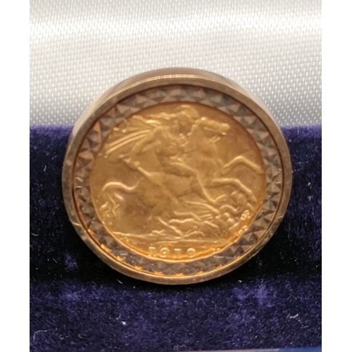 1105 - A Pair of 9ct yellow gold cuff links fitted with two King George V Half Gold Sovereigns dated 1911 &... 