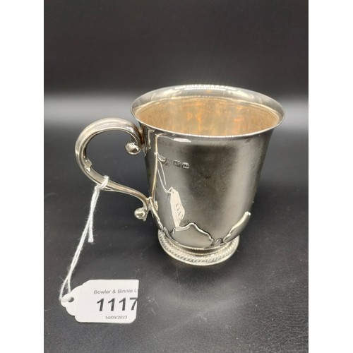 1117 - Heavy silver Mappin & Webb ornate drinking mug. [202.75grams]