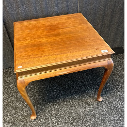 1342 - Antique table, the square top raised on cabriole legs [56x61cm]