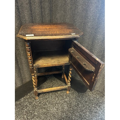 1340 - Antique oak smokers cabinet, the octagonal top above a door opening to storage area and pipe holder,... 