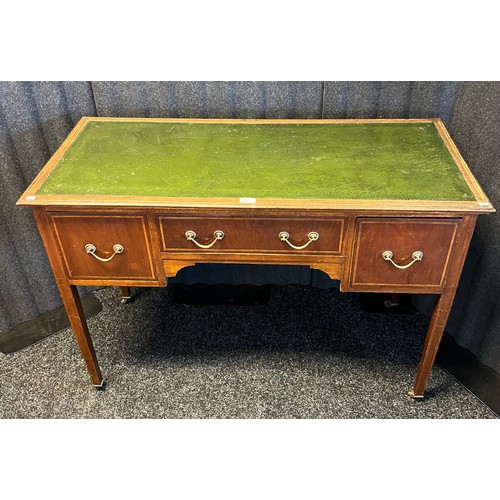 1678 - 19th century three drawer writing desk, Green leather top section, Supported on square tapered legs ... 