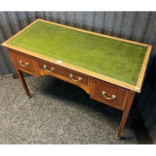 1678 - 19th century three drawer writing desk, Green leather top section, Supported on square tapered legs ... 