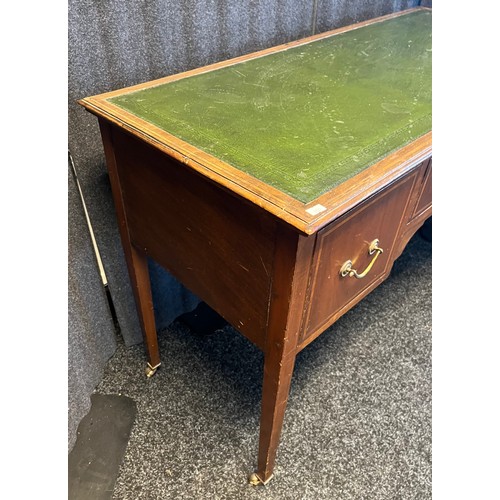 1678 - 19th century three drawer writing desk, Green leather top section, Supported on square tapered legs ... 