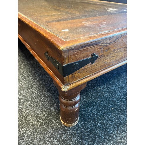 1681 - A Large Hardwood Rustic Indian Door upcycled into a lounge table. Has a fitted Glass insert top. [41... 