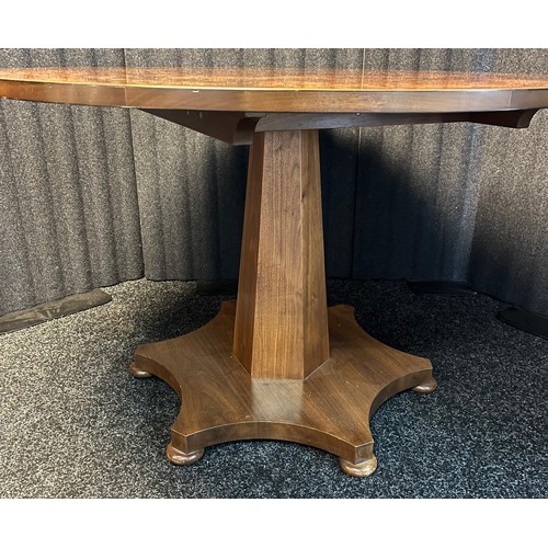 1683 - 20th century burr walnut and mahogany table, the circular top above a hexagonal column and raised on... 