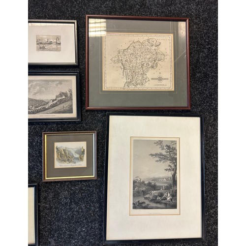 1684 - A selection of framed art work to include etchings, West Moreland Map, Limited edition print etc