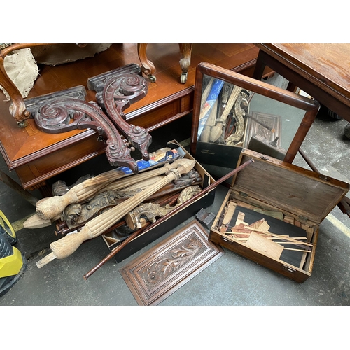 1005A - A selection of antique furniture restoration items includes ornate wood legs