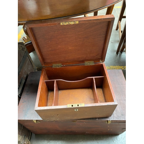 879A - A vintage dome Saratoga trunk along with 2 vintage boxes includes shoe polish style box