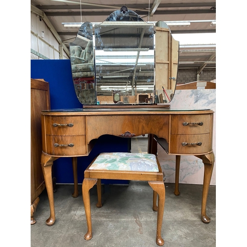 64B - A vintage dressing table  in kidney shape design Along matching chest of drawers