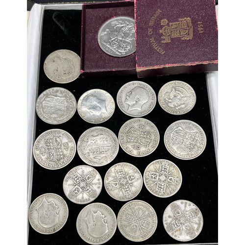 120A - A Selection of 19th and early 20th century silver British coins; Queen Victoria young head half crow... 