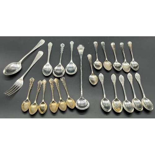 49 - A Selection of silver flatwares; Sheffield silver fork and knife, A Set of five Sheffield silver cof... 