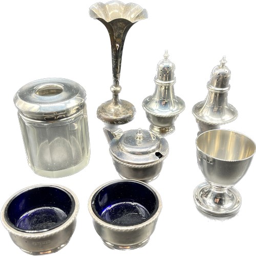 46 - Various silver items; a pair of Birmingham silver pepper pots, London silver egg cup, Three Birmingh... 